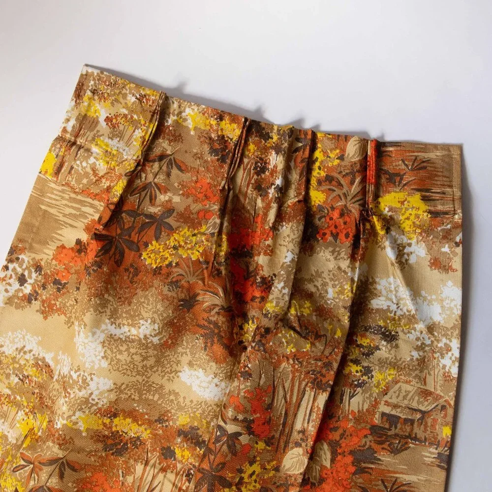 2 Vintage Retro 70s Pinch Pleat Floral Curtain Panels 82